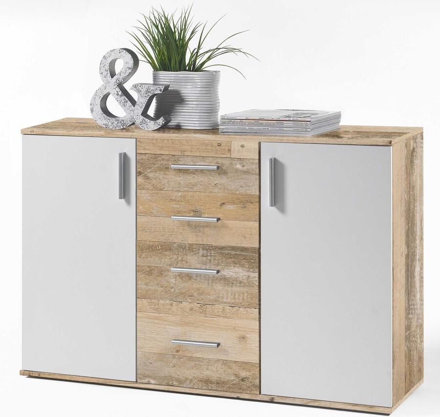 Emob Commode Debby 3 deuren en 2 lades wit eik Bega Consult Woonkamerkasten Wit; Bruin Spaanplaat Woonkamerkasten Op voorraad - Foto 5