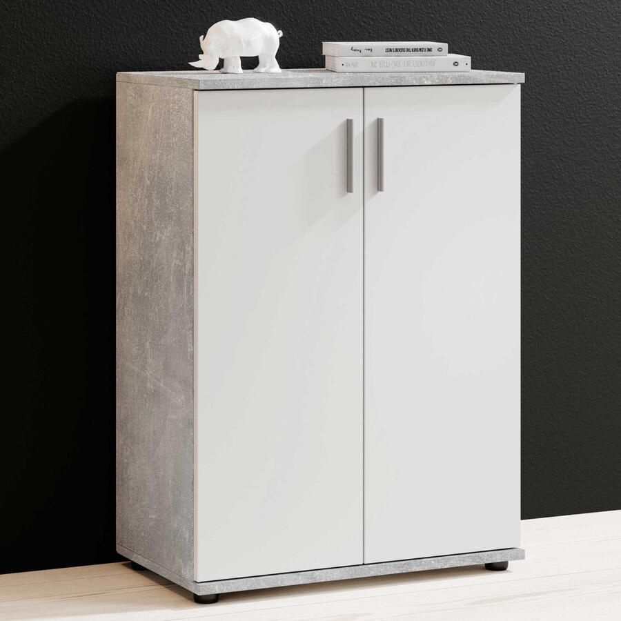 Emob Commode Debby 2 deuren wit beton Woonkamerkasten Wit; Grijs; Betonlook Spaanplaat Woonkamerkasten Op voorraad