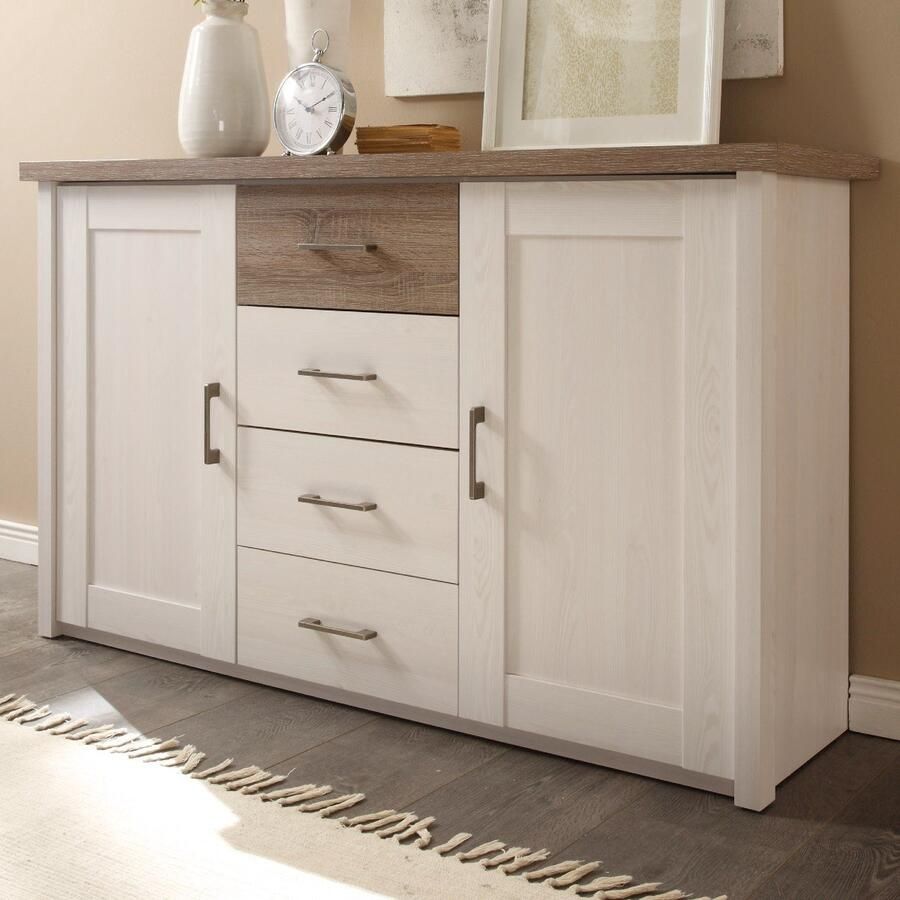 Emob Commode Larnaca 150cm met 4 lades & 2 deuren wit Woonkamerkasten Wit Spaanplaat Woonkamerkasten Op voorraad