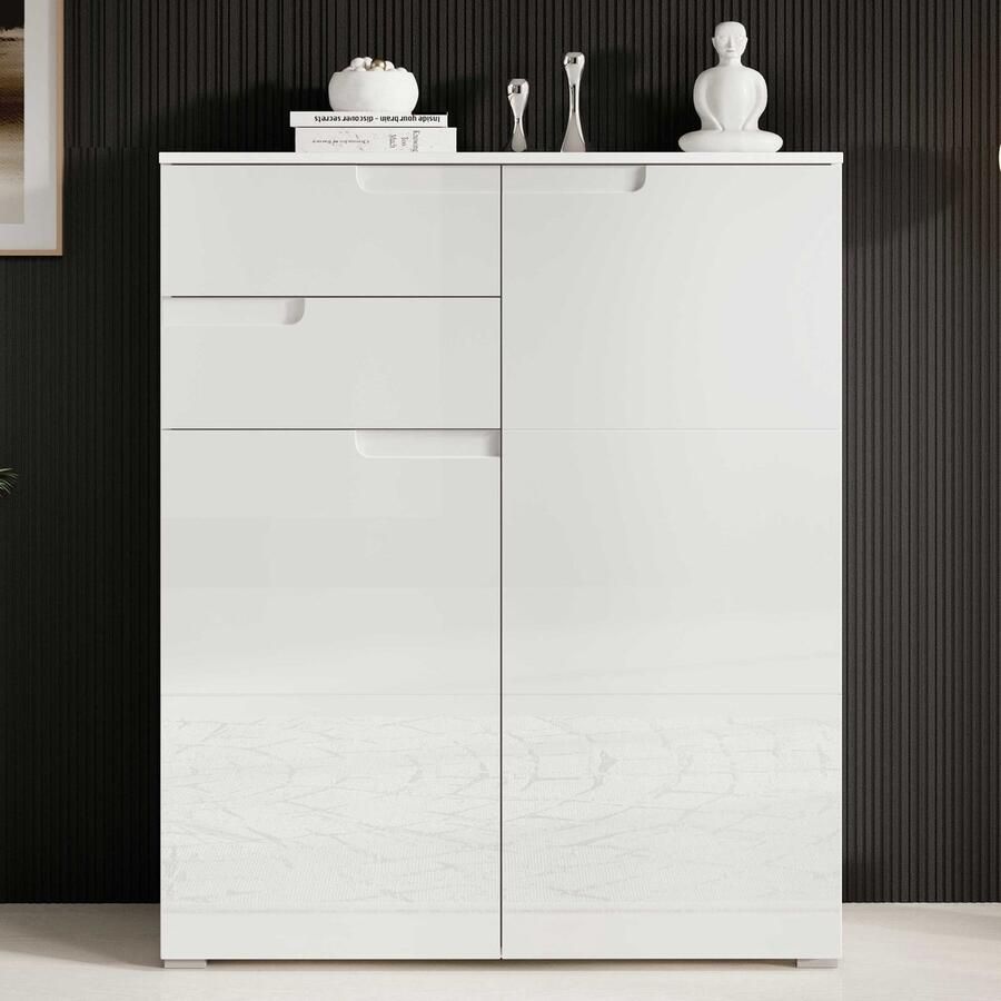 Emob Commode Peso 2 deuren 2 lades wit Woonkamerkasten Wit MDF Woonkamerkasten Op voorraad