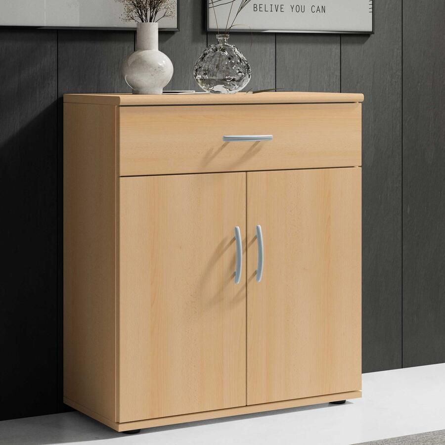 Emob Commode Viviane 60cm met 2 deuren & 1 lade beuk Woonkamerkasten Bruin Spaanplaat Woonkamerkasten Op voorraad - Foto 4