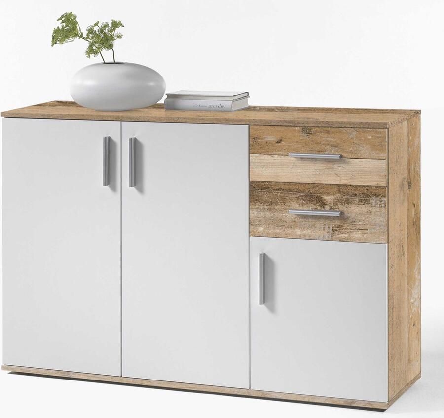 Emob Commode Debby 3 deuren en 2 lades wit eik Bega Consult Woonkamerkasten Wit; Bruin Spaanplaat Woonkamerkasten Op voorraad - Foto 9