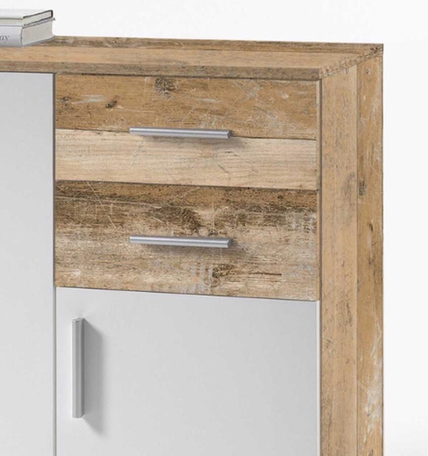 Emob Commode Debby 3 deuren en 2 lades wit eik Bega Consult Woonkamerkasten Wit; Bruin Spaanplaat Woonkamerkasten Op voorraad - Foto 6