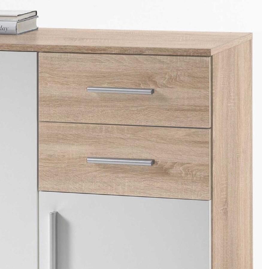 Emob Commode Debby 3 deuren en 2 lades wit eik Bega Consult Woonkamerkasten Wit; Bruin Spaanplaat Woonkamerkasten Op voorraad - Foto 3