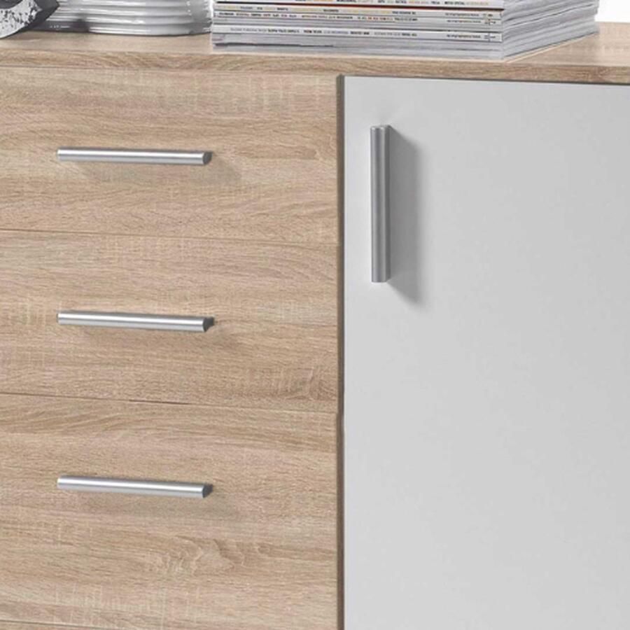 Emob Commode Debby 3 deuren en 2 lades wit eik Bega Consult Woonkamerkasten Wit; Bruin Spaanplaat Woonkamerkasten Op voorraad