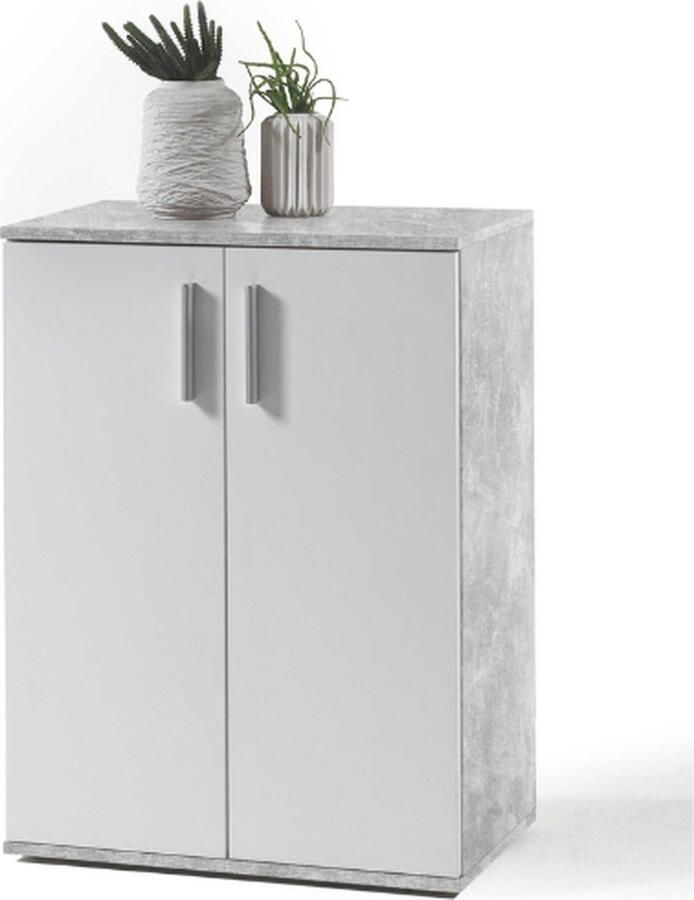 Emob Commode Debby 2 deuren wit beton Woonkamerkasten Wit; Grijs; Betonlook Spaanplaat Woonkamerkasten Op voorraad - Foto 3
