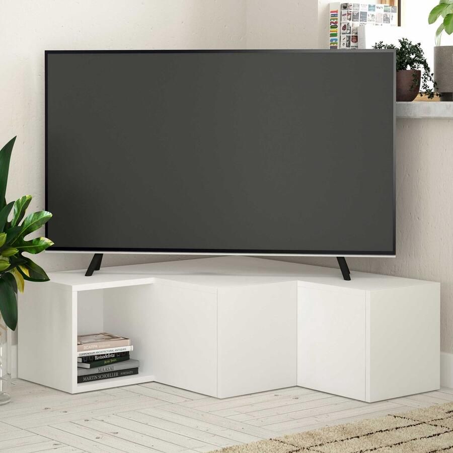 Emob Woody Fashion hoek-tv-meubel 100% Melamine Gecoat Wit Wandmontage Woonkamerkasten Wit Melamine Woonkamerkasten Op voorraad