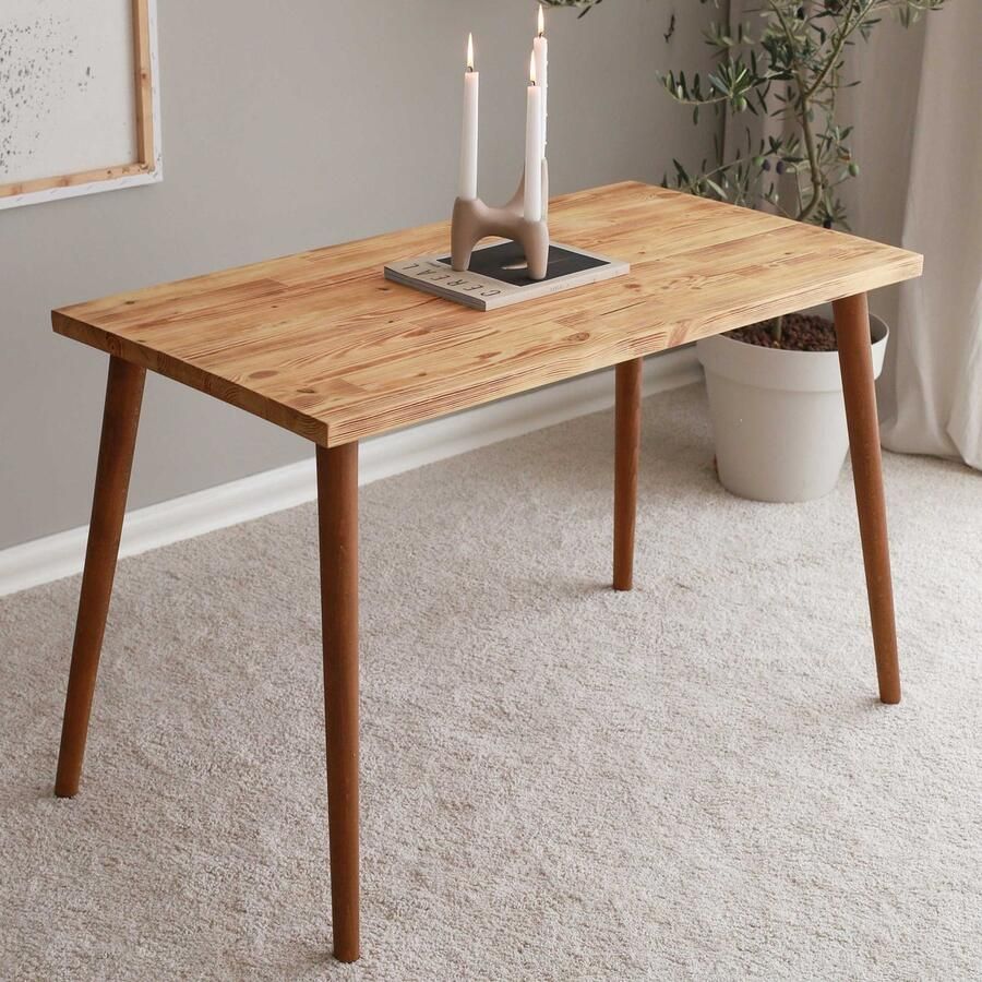 Emob Locelso bureau 100% grenen massief hout Beukenhouten poten Eikenkleur Bureautafels Bruin Hout Bureautafels Op voorraad