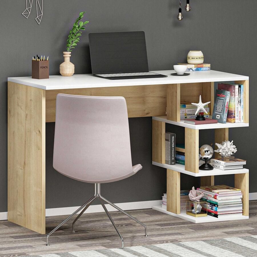Emob Dardanos Bureau 100% MELAMINE Wit saffier eiken Asir Group Back to School Beige MDF Back to School Op voorraad