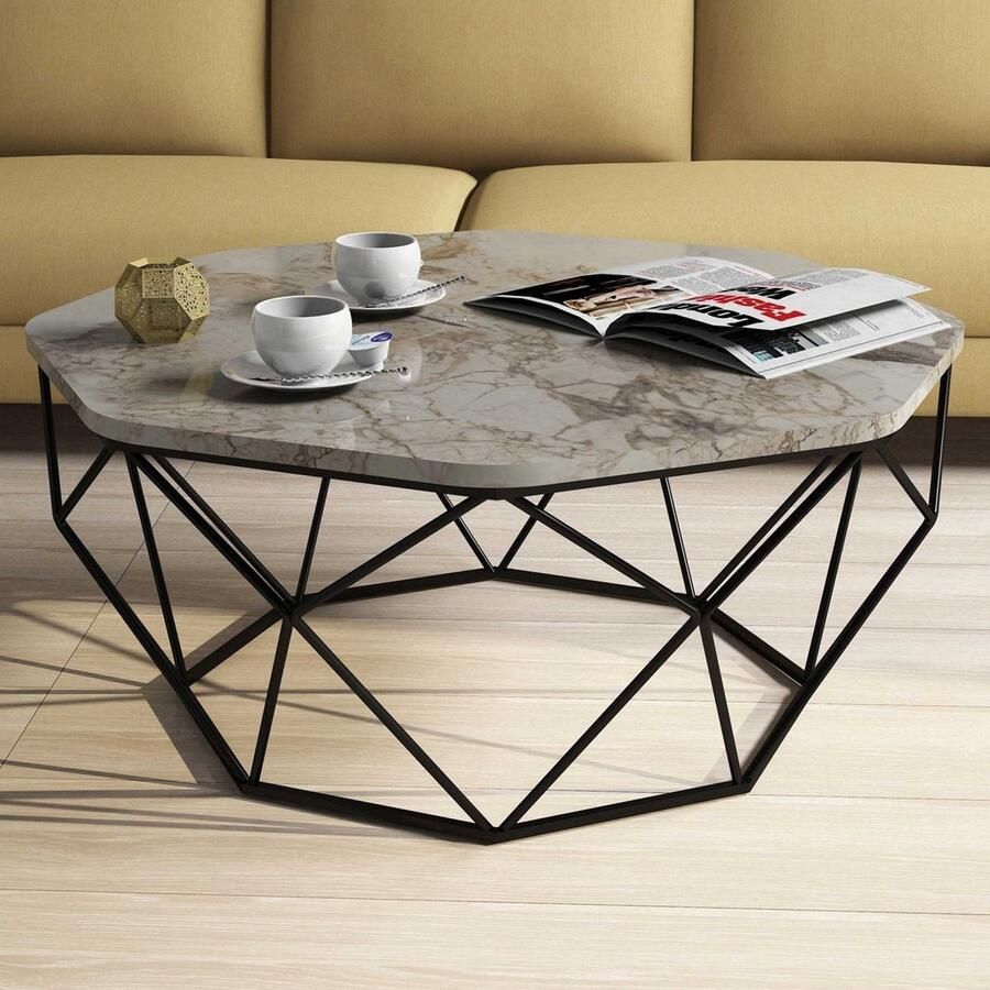 Emob Woody Fashion Salontafel Melamine Gecoat Metalen Frame 90x38x90 cm Wit Ronde salontafels Grijs Melamine Ronde salontafels Op voorraad - Foto 5