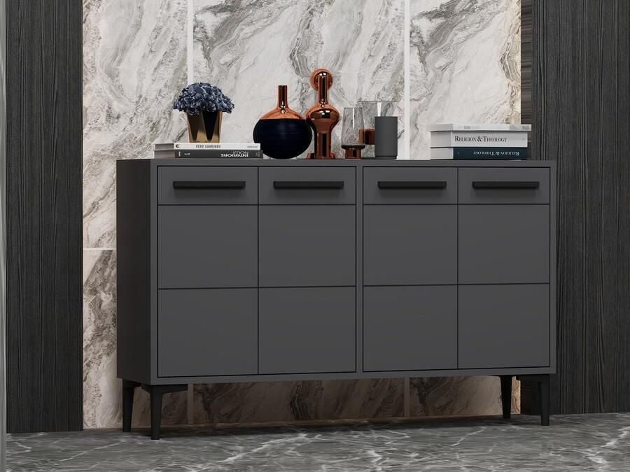 Emob Dressoir Woody Fashion 120 x 30 x 75 cm Antraciet Woonkamerkasten Antraciet Spaanplaat Woonkamerkasten Op voorraad