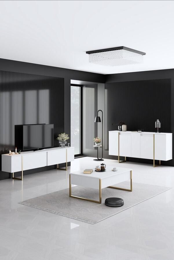 Emob Woody Fashion Console 100% Melamine 18mm Dikte Metalen Poten Witgoud