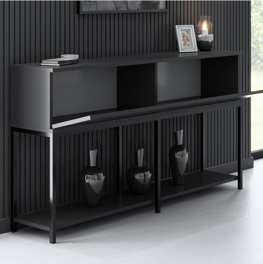 Emob Dressoir Woody Fashion 150 x 30 x 80 cm Antraciet Woonkamerkasten Antraciet Melamine; MDF Woonkamerkasten Op voorraad