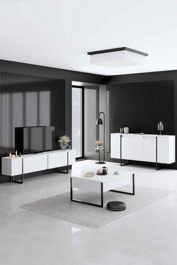 Kalune Design Giga Meubel Dressoir Wit|Zwart 160x35x80cm Luxe - Foto 2