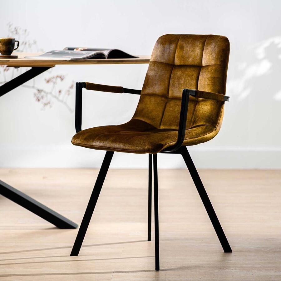 Emob Eetkamerstoel Kana oker Eetkamer Geel Textiel Eetkamer Op voorraad