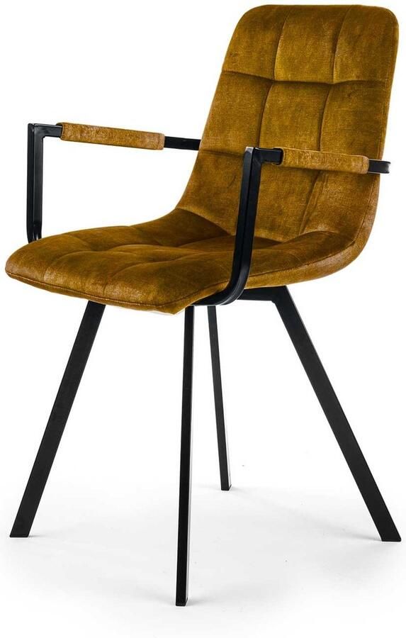 Emob Eetkamerstoel Kana oker Eetkamer Geel Textiel Eetkamer Op voorraad - Foto 2