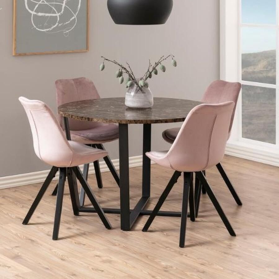 Emob Eettafel Amanda Ø110 bruin marmer zwart Ronde eettafels 110cm Bruin; Zwart Melamine; Metaal Ronde eettafels 110cm Op voorraad - Foto 2