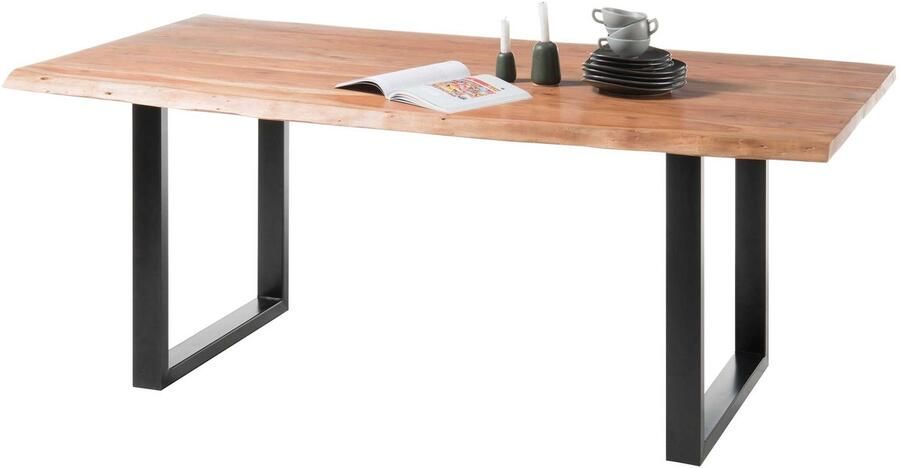 Emob Eettafel Indra Rechthoek 180x90cm Acacia Blad En Zwarte Poten Eettafel Bruin; Zwart Hout; Metaal - Foto 2