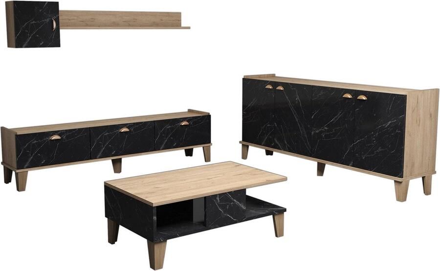 Emob Eiken Marmeren Woonkamer Meubelset Woody Fashion 100% Melaminegecoat - Foto 3