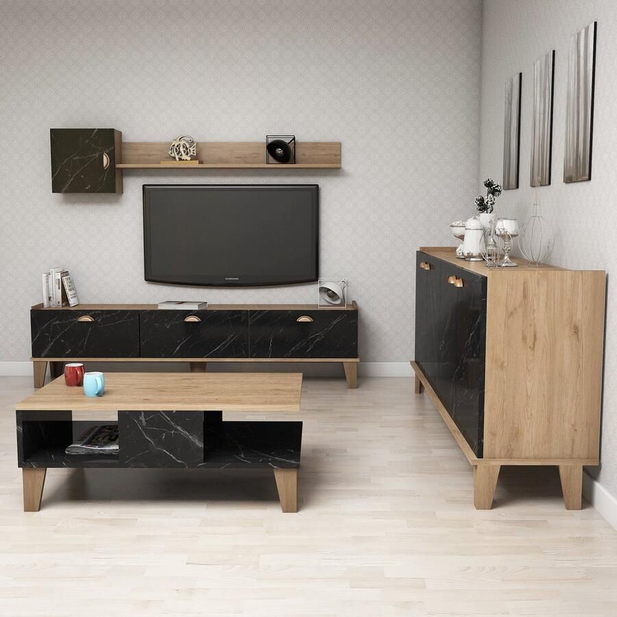 Emob Eiken Marmeren Woonkamer Meubelset Woody Fashion 100% Melaminegecoat