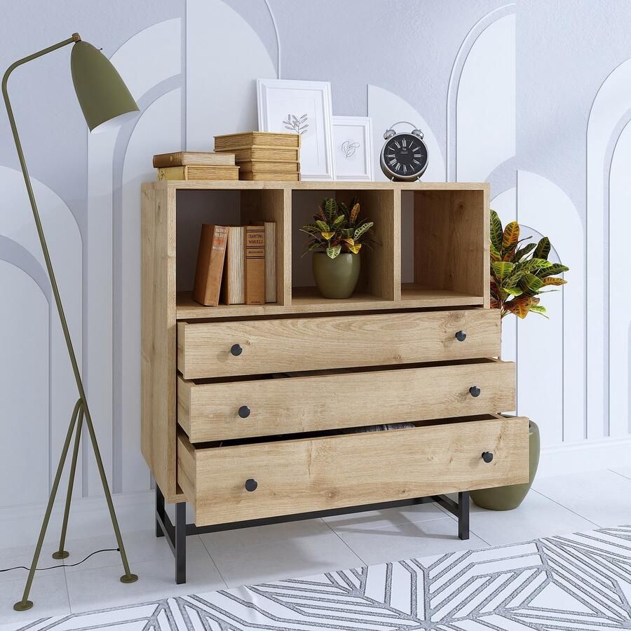 Emob Emerald Melamine Gecoat Dressoir 18mm Metalen Poten Eiken Zwart Woonkamerkasten Bruin Melamine Woonkamerkasten Op voorraad - Foto 2