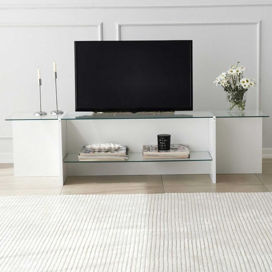 Emob Locelso TV-meubel Gehard glas Melamine coating Wit Woonkamerkasten Wit Melamine Woonkamerkasten Op voorraad