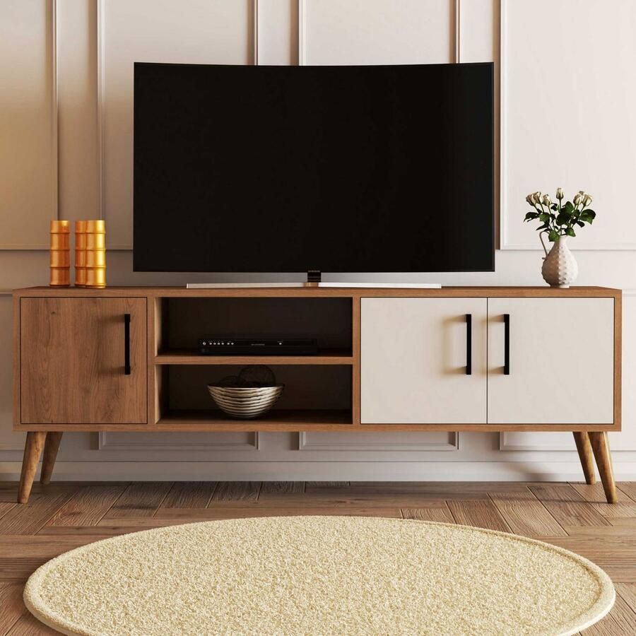 Emob Woody Fashion TV-meubel 100% Gemelamineerd Eiken Wit Woonkamerkasten Wit; Bruin Spaanplaat Woonkamerkasten Op voorraad