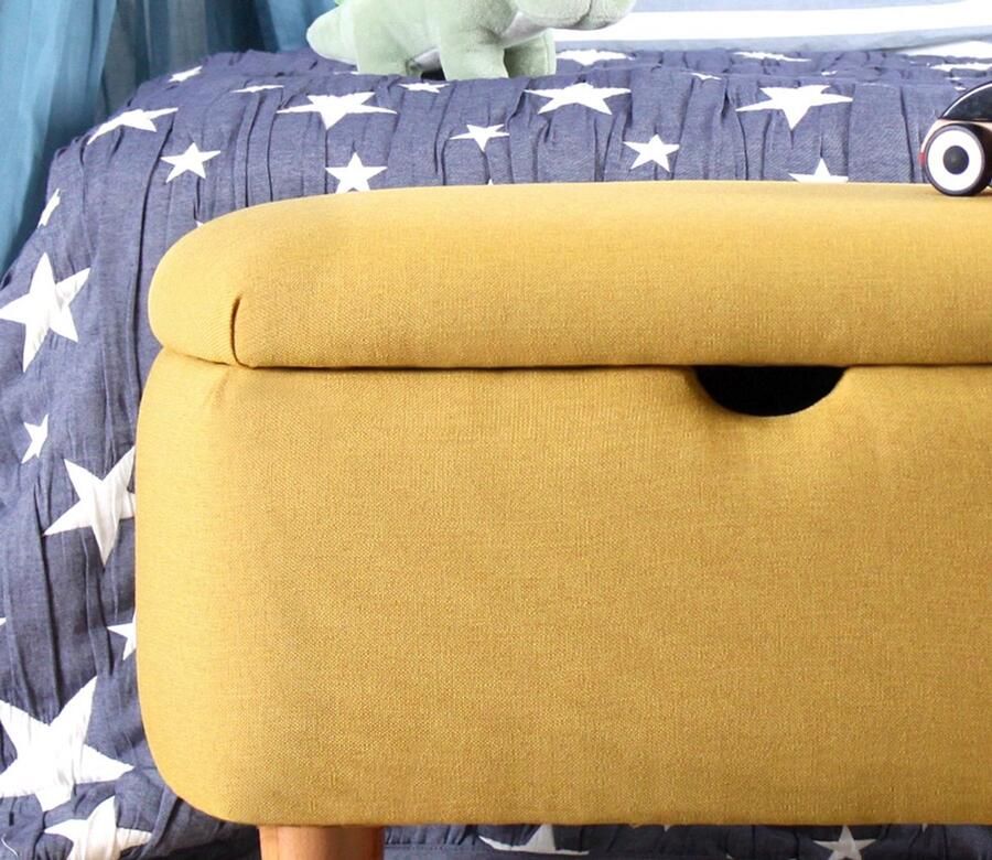 Emob Fluffe Poef: 50% Katoen 50% Fluweel Houten Poten Geel Zitmeubelen Geel Hout; Stof Zitmeubelen Op voorraad - Foto 2