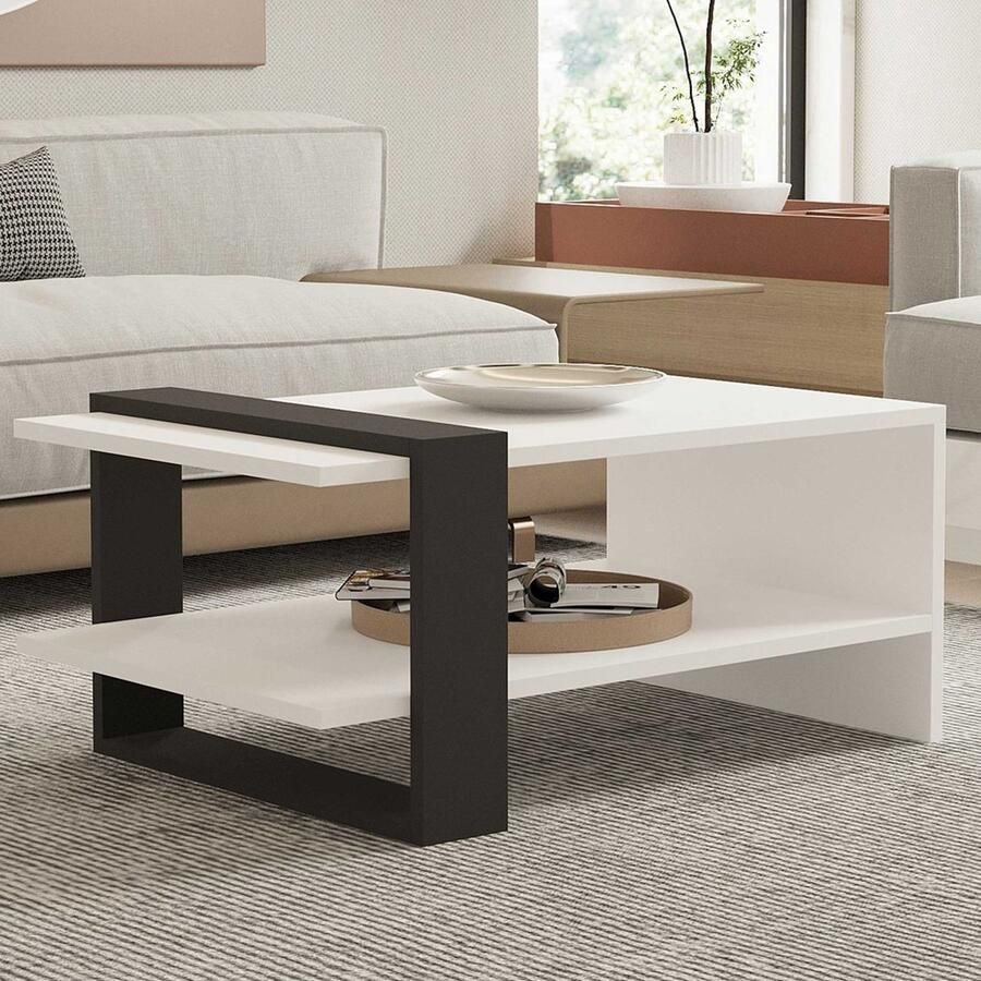 Emob Funda Salontafel 100% MELAMINE Antraciet Wit Rechthoekige salontafels Wit Melamine; Spaanplaat Rechthoekige salontafels Op voorraad