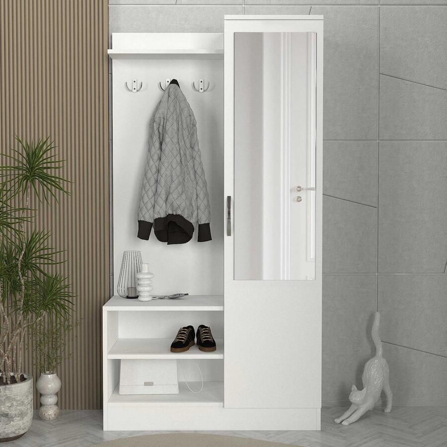 Emob Furny Home vestiairemeubel 18mm 90x170x37 Wit Halkasten Wit Melamine; Spaanplaat Halkasten Op voorraad