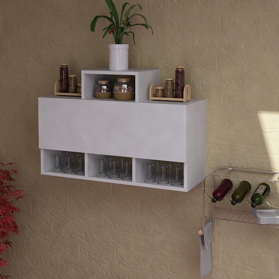 Emob Furny Home Wandkast 18mm Dik 90x61x29cm Wit Kasten outlet Wit Spaanplaat Kasten outlet Op voorraad