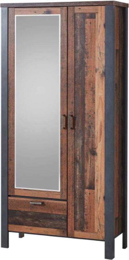 Emob Garderobekast Carthago 94cm met 2 deuren & 1 lade oude eik antraciet