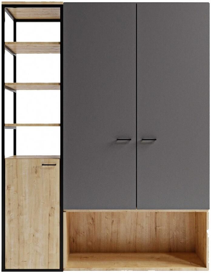 Emob Garderobekast Woody Fashion 144 x 45 x 180 cm Anthracite Oak - Foto 3