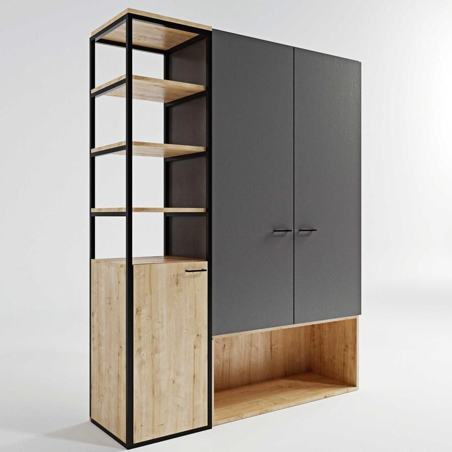Emob Garderobekast Woody Fashion 144 x 45 x 180 cm Anthracite Oak