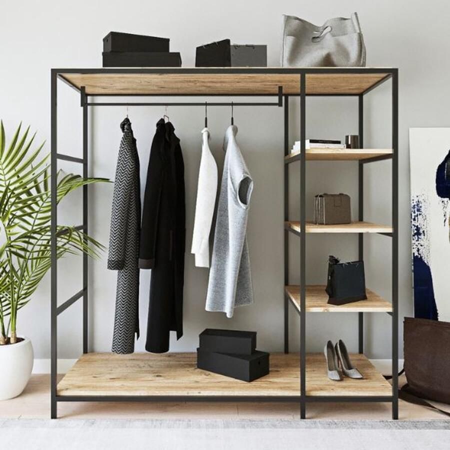 Emob Garderobeset Woody Fashion 100 x 40 x 180 cm Oak-design Slaapkamerkasten Bruin Melamine; MDF Slaapkamerkasten Op voorraad