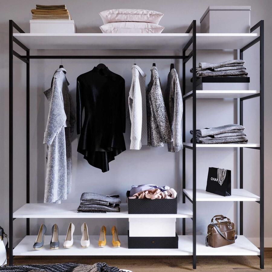 Emob Garderobeset Woody Fashion 180 x 40 x 180 cm Wit Slaapkamerkasten Wit Melamine; MDF Slaapkamerkasten Op voorraad