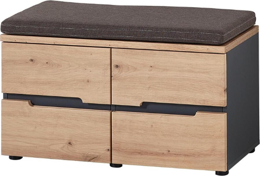 Emob Halbankje Medina met zitkussen en 2 deuren eik antraciet Zitmeubelen Bruin; Antraciet Textiel Zitmeubelen Op voorraad - Foto 2