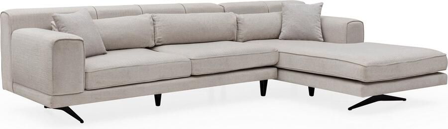 Emob Comfortabele en stijlvolle hoekbank Beige Houten frame 5 kussens 308x198 cm - Foto 2
