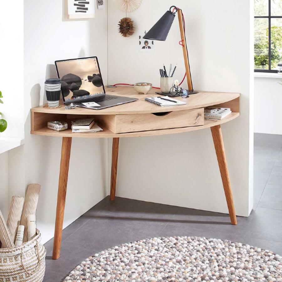 Emob Hoekbureau Inovo met lade eik Kantoor outlet Bruin Hout; Melamine; Spaanplaat Kantoor outlet Op voorraad