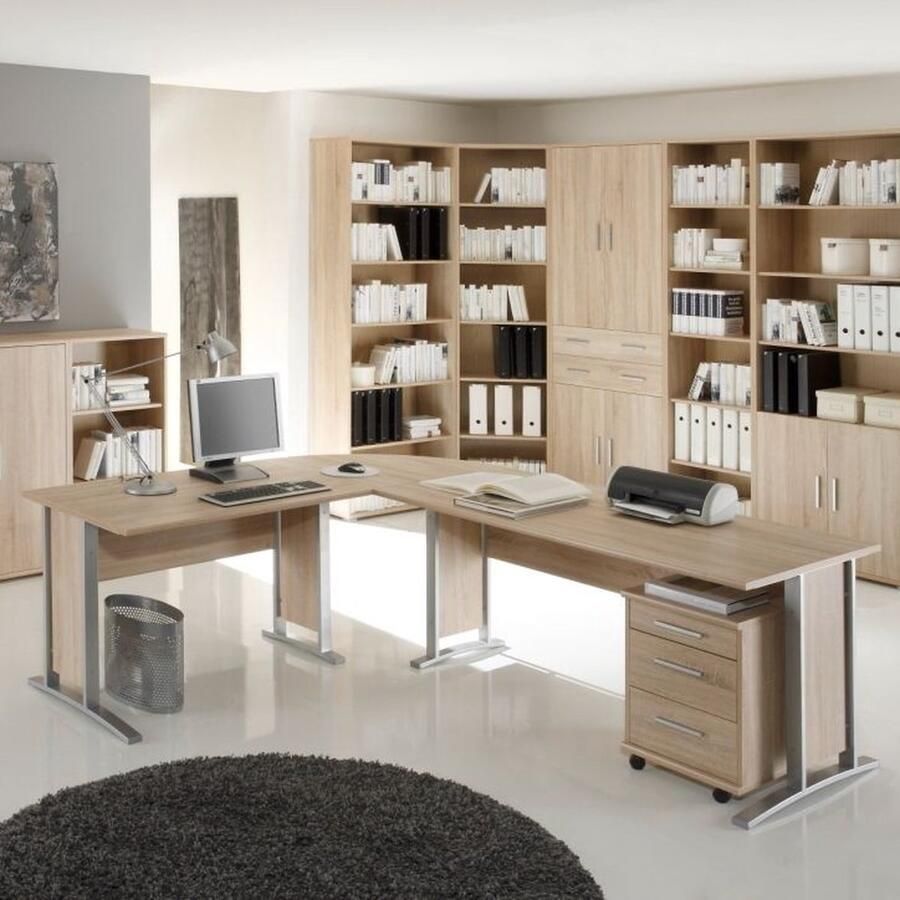 Emob Hoekbureau Olaph 220x170 eik Kantoor outlet Bruin Spaanplaat Kantoor outlet Op voorraad