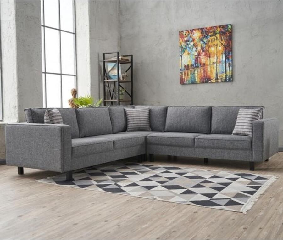 Emob Hoekzetel Balcab Home 258 x 258 x 83 cm Grijs Kleine hoekzetels Grijs Polyester Kleine hoekzetels Op voorraad - Foto 3