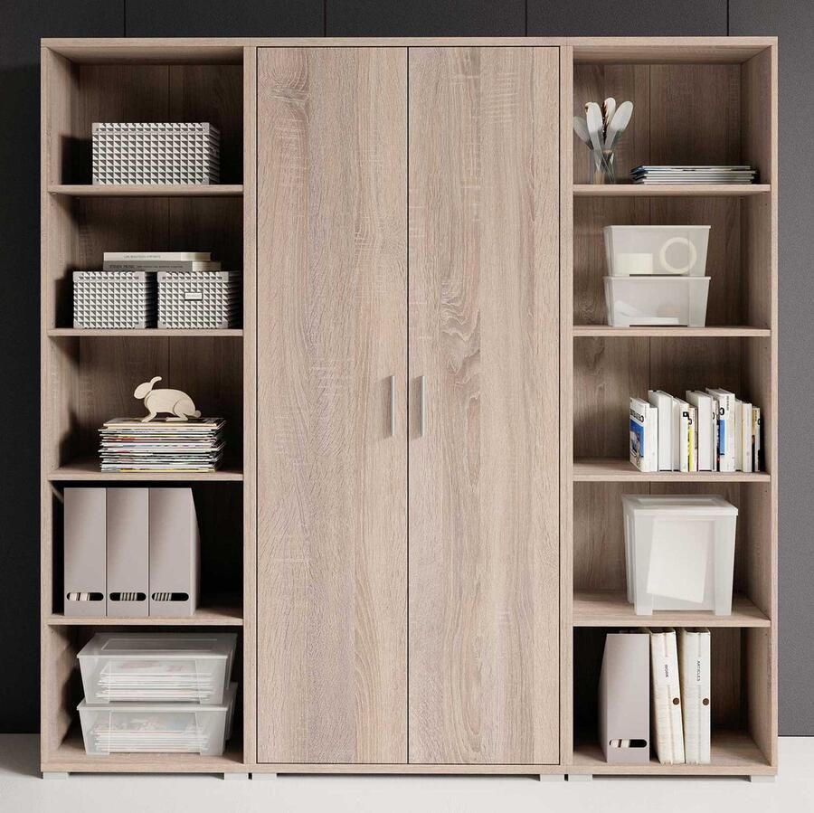 Emob Hoge boekenkastcombinatie Olaph eik Kantoorkasten Bruin Spaanplaat Kantoorkasten Op voorraad - Foto 3