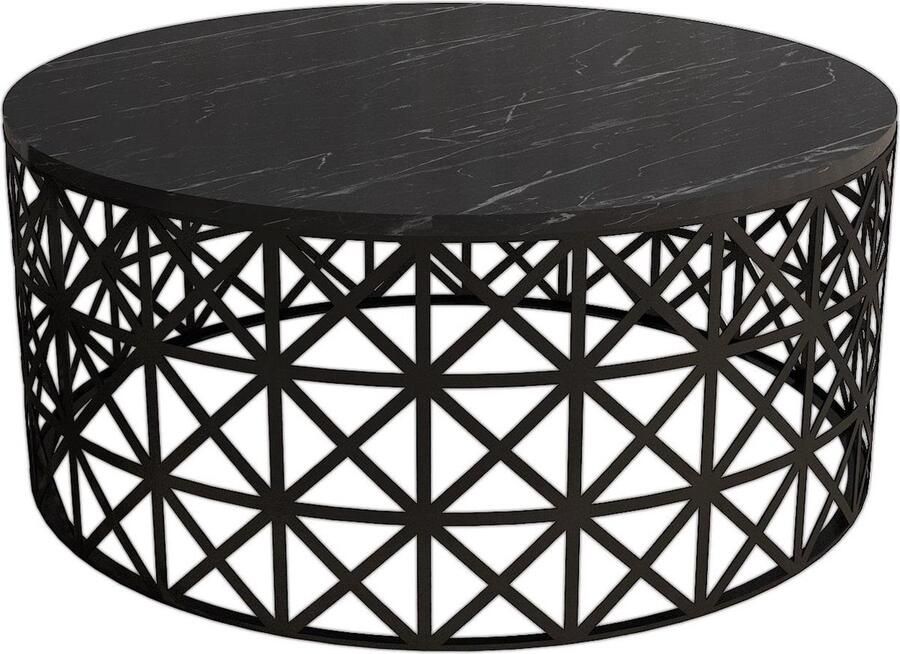 Emob Woody Fashion Salontafel Melamine Gecoat Metalen Frame 90x38x90 cm Wit Ronde salontafels Grijs Melamine Ronde salontafels Op voorraad - Foto 6