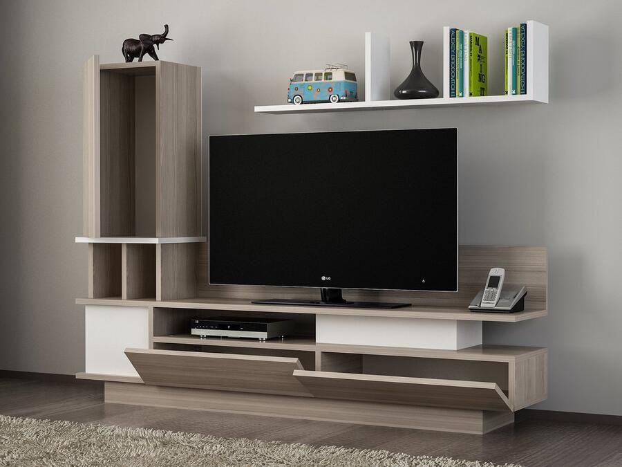 Emob Houten Kunst TV-meubel 100% Melamine Gecoat 18mm Dik Cordoba Wit Woonkamerkasten Bruin Melamine Woonkamerkasten Op voorraad