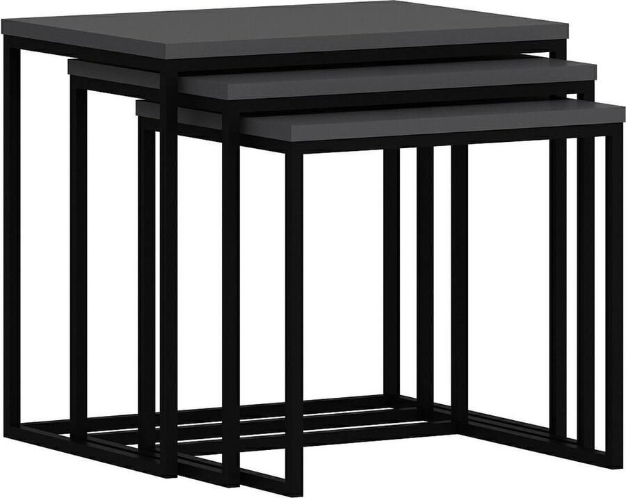 Emob Houten Nesting Table Set Antraciet 3-Delige Set. Hoektafels Antraciet Melamine; Spaanplaat Hoektafels Op voorraad - Foto 2