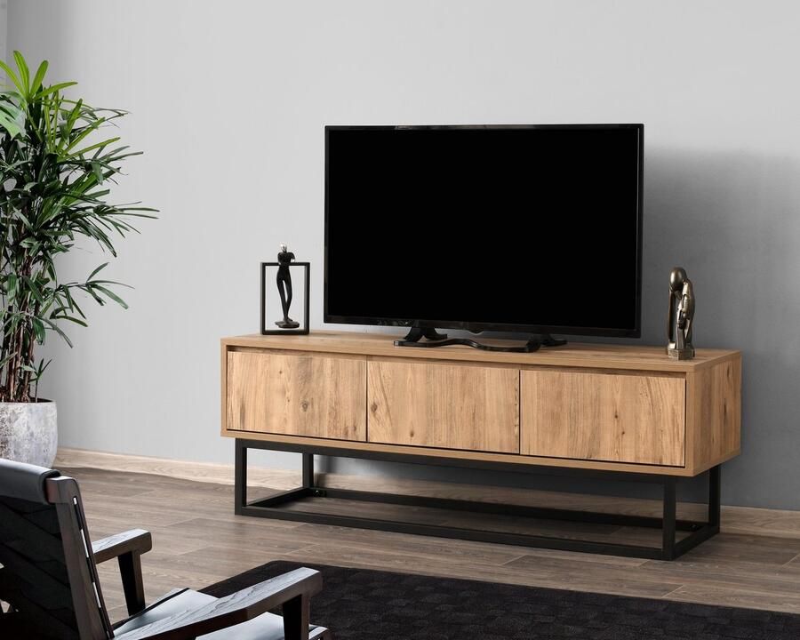 Emob TV Meubel Kalune TV-meubel Melamine coating Metalen poten breedte Zwart grenen 140cm Bruin