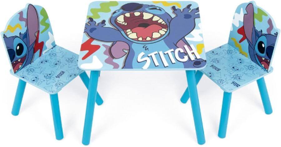 Emob Kindertafel en -stoelen Lilo & Stitch 50x50x42 cm Blauw spaanplaat
