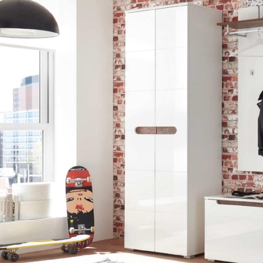 Emob Kledingkast Nuro 60cm 2 deuren hoogglans wit Slaapkamerkasten Wit MDF Slaapkamerkasten Op voorraad - Foto 2