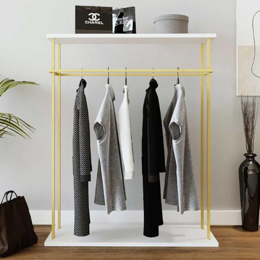 Emob Kledingrek Woody Fashion 100 x 40 x 170 cm Goudkleurig design Slaapkamerkasten Goud Metaal Slaapkamerkasten Op voorraad