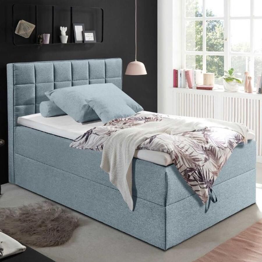 Emob Kofferbed Alaska 120 x 200 cm Turquoise Gestoffeerde twijfelaarbedden Turquoise Stof Gestoffeerde twijfelaarbedden Twijfelaar (120 cm breed) Normaal bed Op voorraad